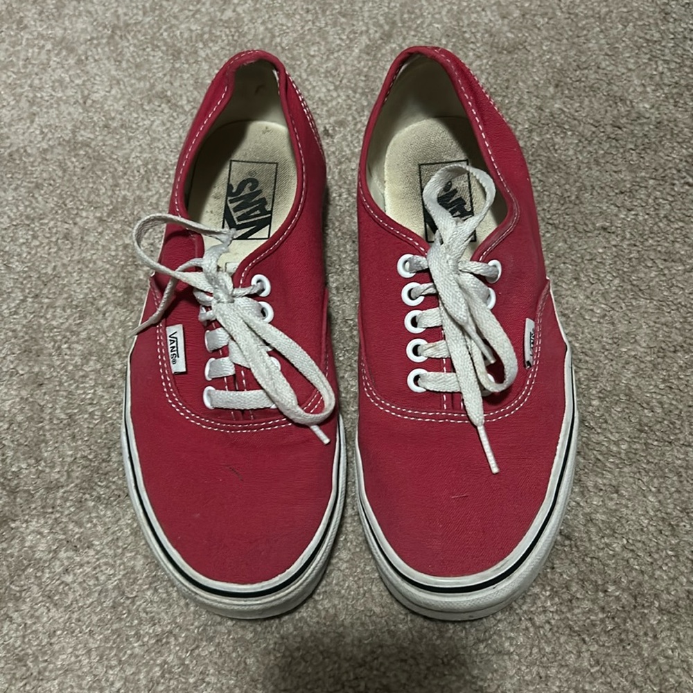 Vans lace up red shoes